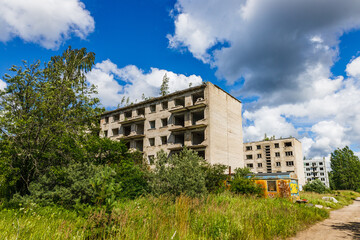 Fototapeta na wymiar Abandoned secret Soviet Union military ghost town Irbene in Latvia