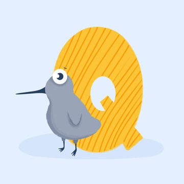 Cartoon letter of the alphabet with animal character qiwi