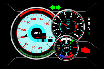 Fototapeta premium stock vector set of speedometers for dashboardanalog device for speed. car interior speedometercontrol. futuristic speedometer car. 