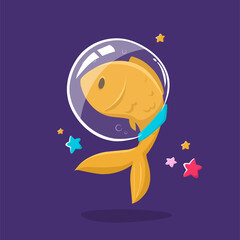Cartoon cute animals astronaut fish in space cosmos