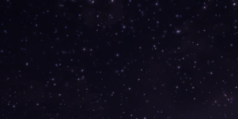 Fototapeta premium Dark starry night sky with glowing stars, beautiful glowing glitter background with small snowflakes, Falling snowflakes of winter morning.