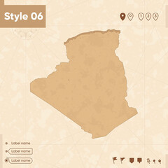 Algeria - map in vintage style, retro style map, sepia, vintage. Vector map.