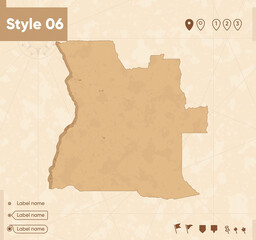 Angola - map in vintage style, retro style map, sepia, vintage. Vector map.