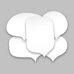 Set of speak bubble text, chatting box, message box outline cartoon. Balloon doodle style of thinking sign symbol. Vector illustration on gray background.