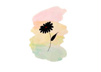 flower silhouette hand-drawn watercolor illustration- flower silhouette on pastel colors