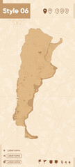 Argentina - map in vintage style, retro style map, sepia, vintage. Vector map.