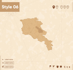 Armenia - map in vintage style, retro style map, sepia, vintage. Vector map.