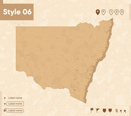 New South Wales, Australia - map in vintage style, retro style map, sepia, vintage. Vector map.