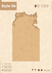 Northern Territory, Australia - map in vintage style, retro style map, sepia, vintage. Vector map.