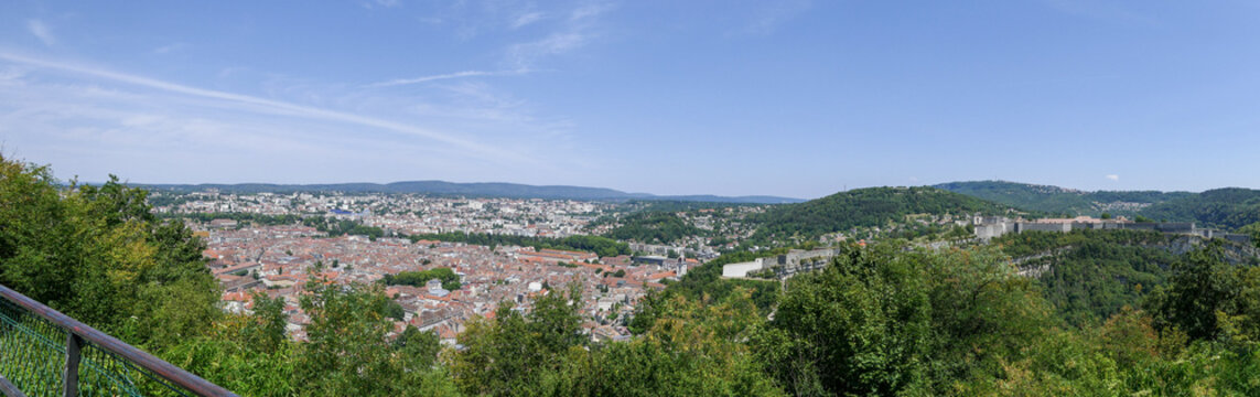 Panoramic of Cityscape of downtown and citadel of Besançon, France