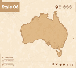 Australia - map in vintage style, retro style map, sepia, vintage. Vector map.