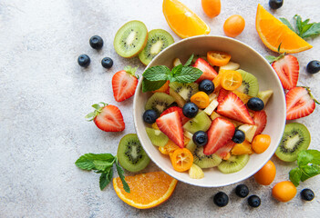 Healthy fresh fruit salad in a bowl