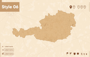 Austria - map in vintage style, retro style map, sepia, vintage. Vector map.