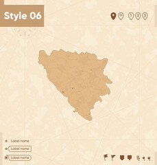 Bosnia And Herzegovina - map in vintage style, retro style map, sepia, vintage. Vector map.