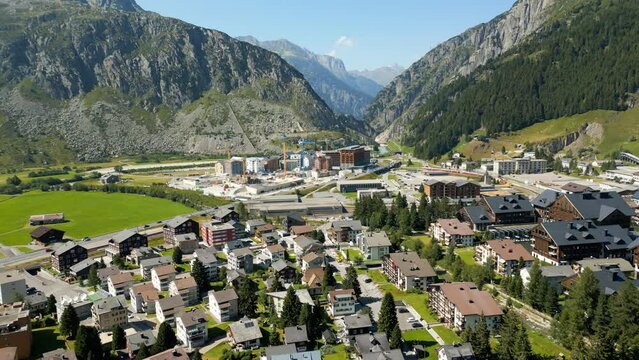 Village of Andermatt in Switzerland from above - aerial view