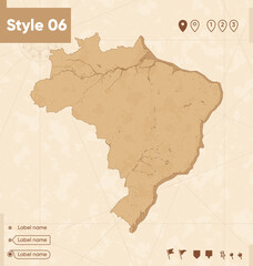 Brazil - map in vintage style, retro style map, sepia, vintage. Vector map.