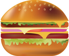 Burger on white back ground, Cheese filled chicken, ham, pork, beef burger
