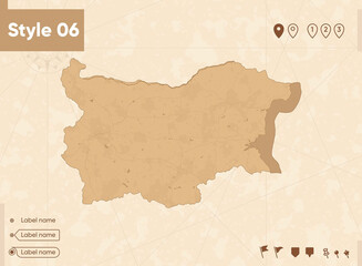 Bulgaria - map in vintage style, retro style map, sepia, vintage. Vector map.