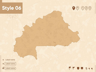 Burkina Faso - map in vintage style, retro style map, sepia, vintage. Vector map.