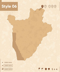 Burundi - map in vintage style, retro style map, sepia, vintage. Vector map.