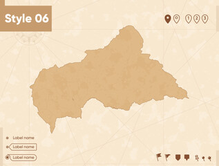Central African Republic - map in vintage style, retro style map, sepia, vintage. Vector map.