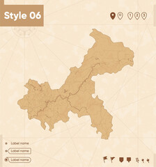 Chongqing, China - map in vintage style, retro style map, sepia, vintage. Vector map.