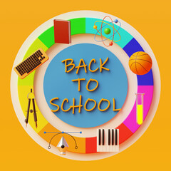 Back to school with the most exciting and fun subjects to study and have fun. 3d rendering with multicolor background.