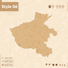Henan, China - map in vintage style, retro style map, sepia, vintage. Vector map.