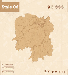 Hunan, China - map in vintage style, retro style map, sepia, vintage. Vector map.