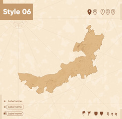 Inner Mongolia, China - map in vintage style, retro style map, sepia, vintage. Vector map.