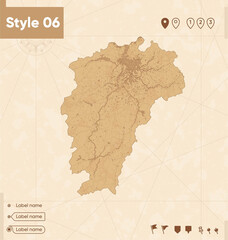 Jiangxi, China - map in vintage style, retro style map, sepia, vintage. Vector map.