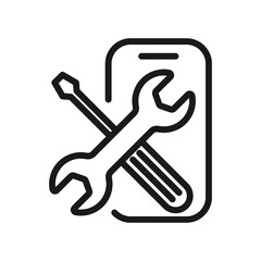 Repair phone icon, phone service Outline vector illustration.