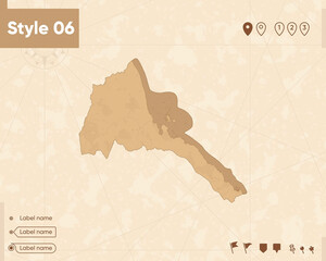 Eritrea - map in vintage style, retro style map, sepia, vintage. Vector map.