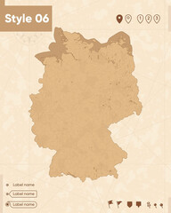 Germany - map in vintage style, retro style map, sepia, vintage. Vector map.