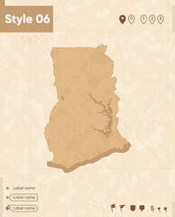 Ghana - map in vintage style, retro style map, sepia, vintage. Vector map.