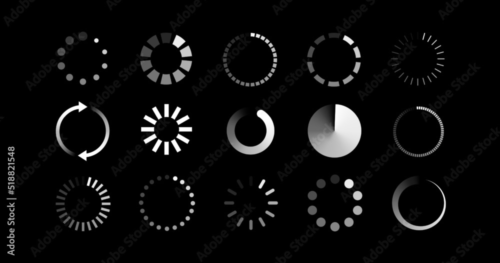 Poster loading vector symbol set isolated on white background. load symbol, download sign, progress loading