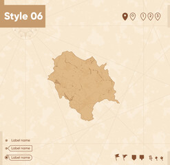 Himachal Pradesh, India - map in vintage style, retro style map, sepia, vintage. Vector map.