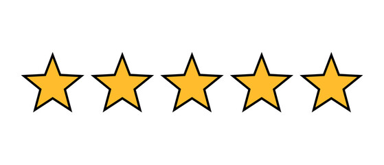 Star rating icon set. Golden star icon set isolated on blank background. Five star flat icon.