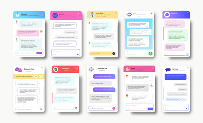 Online chat windows for website and mobile application set isolated on white background. Social communication chatting. Group text messaging app. Vector 10 eps