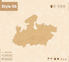 Madhya Pradesh, India - map in vintage style, retro style map, sepia, vintage. Vector map.