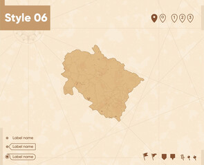 Uttarakhand, India - map in vintage style, retro style map, sepia, vintage. Vector map.