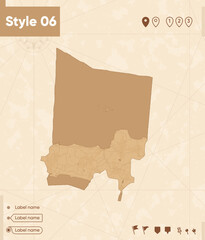 Central Java, Indonesia - map in vintage style, retro style map, sepia, vintage. Vector map.