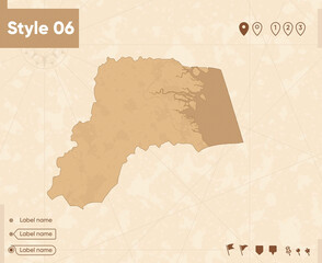 North Kalimantan, Indonesia - map in vintage style, retro style map, sepia, vintage. Vector map.