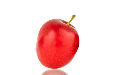 Obraz na płótnie Canvas One organic juicy cherry plum, close up, isolated on white background.