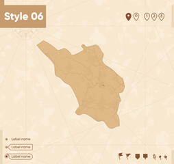 Chaharmahal And Bakhtiari, Iran - map in vintage style, retro style map, sepia, vintage. Vector map.
