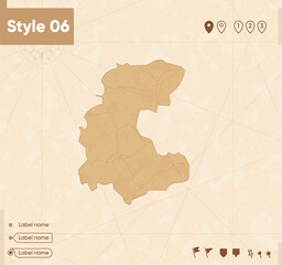 Markazi, Iran - map in vintage style, retro style map, sepia, vintage. Vector map.