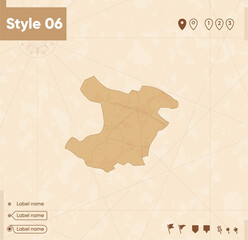 Qazvin, Iran - map in vintage style, retro style map, sepia, vintage. Vector map.
