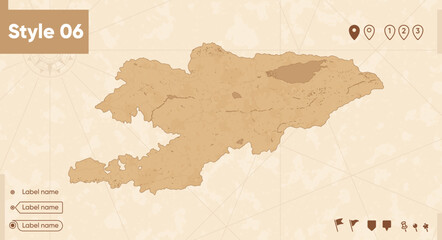 Kyrgyzstan - map in vintage style, retro style map, sepia, vintage. Vector map.