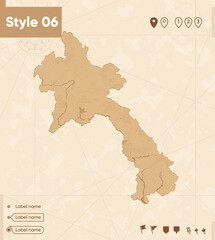 Laos - map in vintage style, retro style map, sepia, vintage. Vector map.