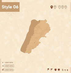 Lebanon - map in vintage style, retro style map, sepia, vintage. Vector map.
